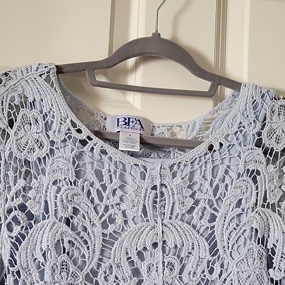 BFA Classics Light Blue Lace Long Sleeve Blouse Women's Small - Picture 4 of 11